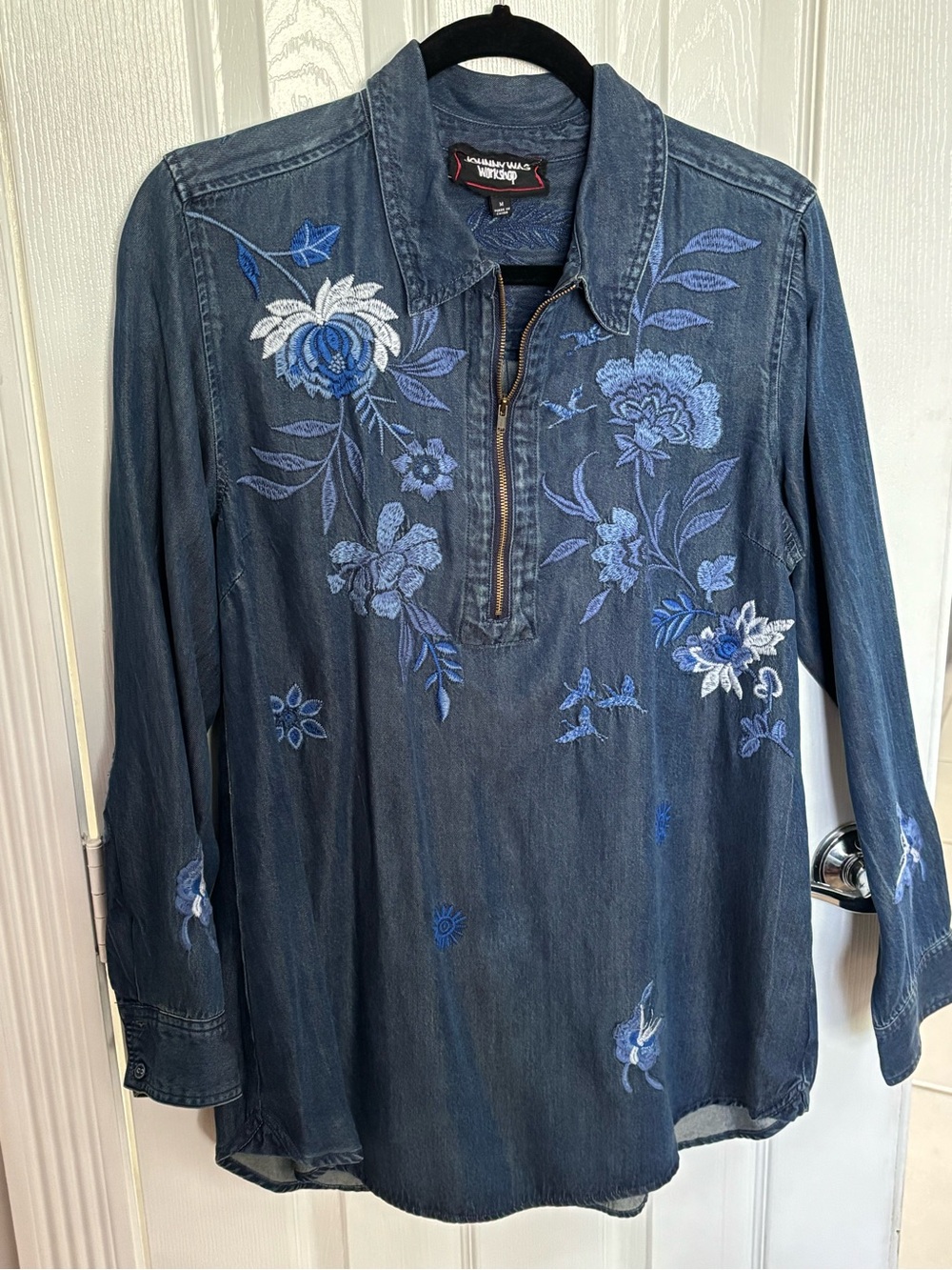Johnny Was Blue Embroidered Denim Tunic